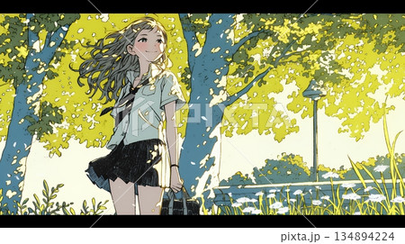 未来に向かって歩き出す女子高生 134894224