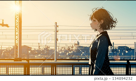 未来に向かって歩き出す女子高生 134894232