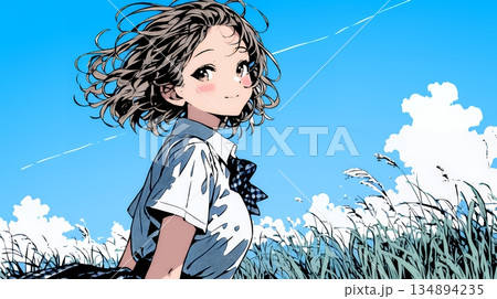 未来に向かって歩き出す女子高生 134894235