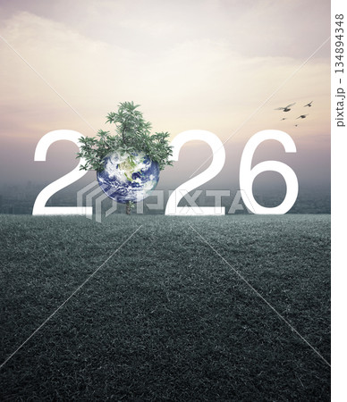 Happy new year 2026 ecological cover, Save the earth concept, Elements of this image furnished by NASA Happy new year 2026 ecological cover, Save the earth concept, Elements of this image furnished by NASA 134894348