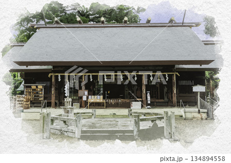 水彩画風 安久美神戸神明社 拝殿 愛知県豊橋市 水彩画風 安久美神戸神明社 拝殿 愛知県豊橋市 134894558