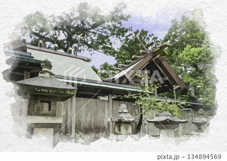 水彩画風 安久美神戸神明社 本殿 愛知県豊橋市 水彩画風 安久美神戸神明社 本殿 愛知県豊橋市 134894569
