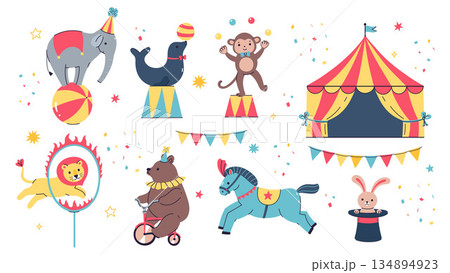 A set of cute circus animals. Vector graphics. 134894923