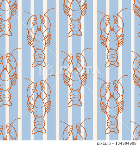 Marine seamless pattern with lobster Marine seamless pattern with lobster 134894989