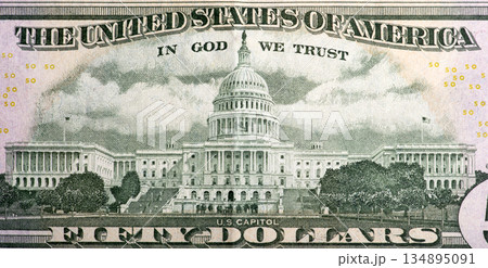Detail of the back side of the 50 dollar bill Detail of the back side of the 50 dollar bill 134895091