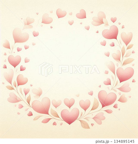 水彩風ピンクハートのフレーム背景 134895145