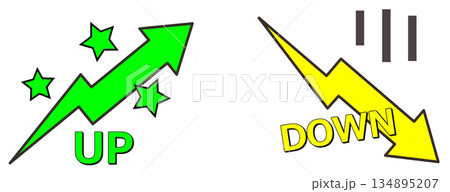 物価や資産が増加したり減少したりする矢印のイラスト 物価や資産が増加したり減少したりする矢印のイラスト 134895207