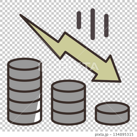 Illustration of a crash and recession causing investment failure and asset decline 134895315