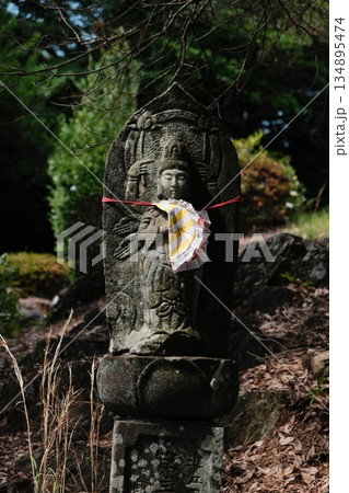 Ancient Stone Buddha Offering Forest Shrine Ancient Stone Buddha Offering Forest Shrine 134895474