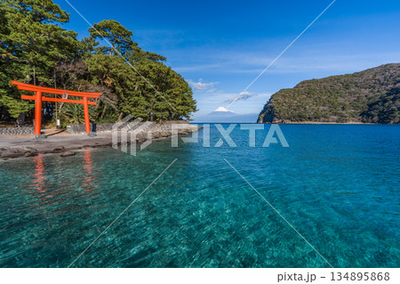 諸口神社 鳥居と駿河湾と富士山 「沼津市戸田」 諸口神社 鳥居と駿河湾と富士山 「沼津市戸田」 134895868