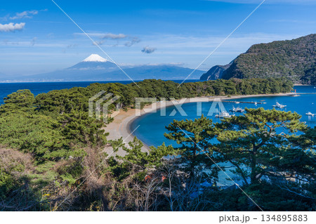 諸口神社　鳥居と駿河湾と富士山　「沼津市戸田」 134895883