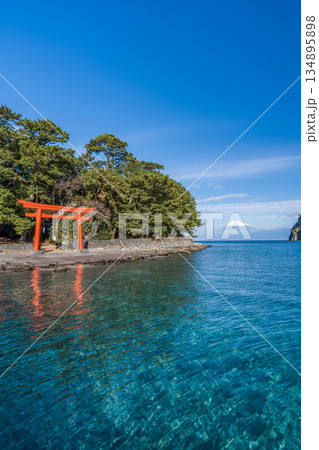 諸口神社　鳥居と駿河湾と富士山　「沼津市戸田」 134895898