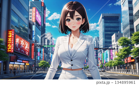 日本アニメ風のスーツを着た若い女性 134895961