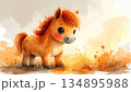 やさしい手描き風のかわいい馬のイラスト 134895988