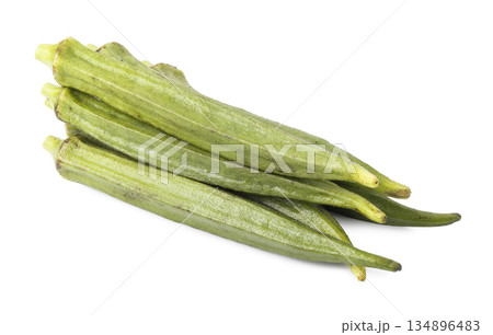 pod of okra, also known as lady finger or gumbo isolated on a white background pod of okra, also known as lady finger or gumbo isolated on a white background 134896483