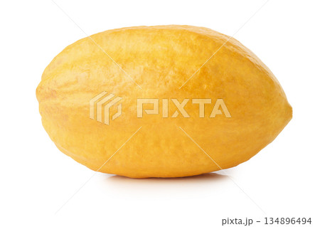 Cacao fruit or pod, containing fresh cacao beans. isolated on a white background 134896494