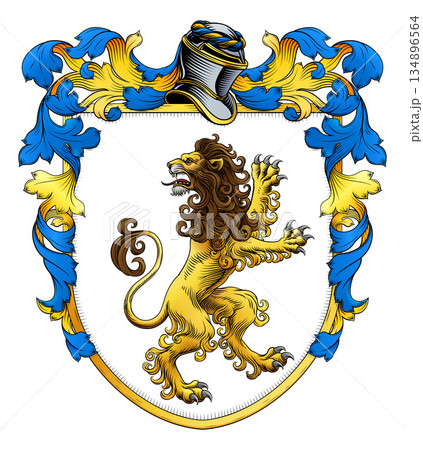 Coat of Arms Crest Lion Heraldic Medieval Shield Coat of Arms Crest Lion Heraldic Medieval Shield 134896564