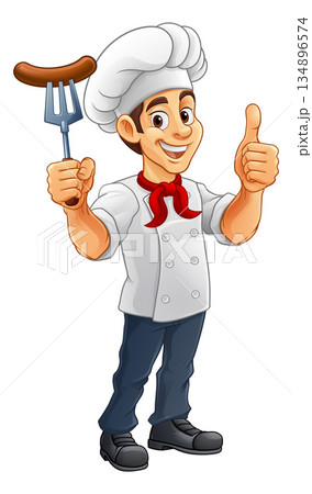 Chef Cartoon Hotdog Sausage Cook Food Man Mascot 134896574