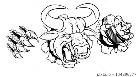 Bull Minotaur Longhorn Cow Ice Hockey Mascot 134896577