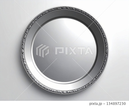 Food industry. Metal tray isolated on white background. Serving plate. Top view. 134897230