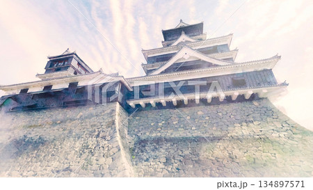 朝日輝く天守閣 134897571