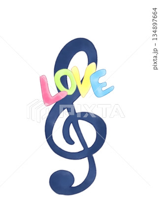 loveの文字が付いたト音記号 loveの文字が付いたト音記号 134897664