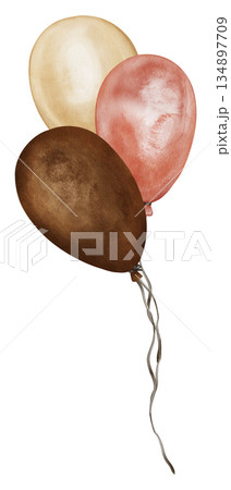 Watercolor Cute of hot air Light beige and dark brown and coral pink Balloons bunch. Illustration hand drawn on isolated background for design greeting cards, invitations, posters, labels handmade Watercolor Cute of hot air Light beige and dark brown and coral pink Balloons bunch. Illustration hand drawn on isolated background for design greeting cards, invitations, posters, labels handmade 134897709
