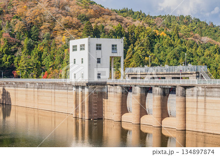 豊田市の三河湖の紅葉の風景(愛知県) 134897874