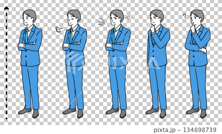 Full-body illustration set of various facial expressions of a young man Full-body illustration set of various facial expressions of a young man 134898739