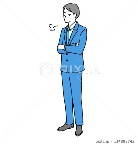腕組みをしてため息をつくスーツ姿の男性のイラスト 腕組みをしてため息をつくスーツ姿の男性のイラスト 134898742
