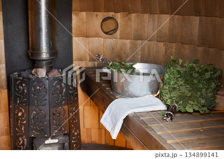 Cozy wellness ritual, Traditional sauna with natural elements 134899141