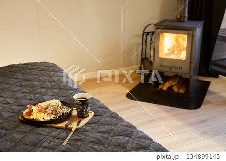 Hygge breakfast by wood stove writer morning retreat 134899143