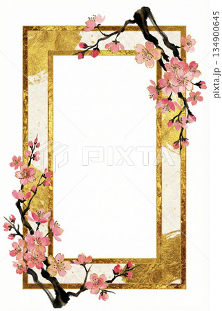桜シリーズ：金箔と和紙の質感が豪華な和モダン風桜フレーム 134900645