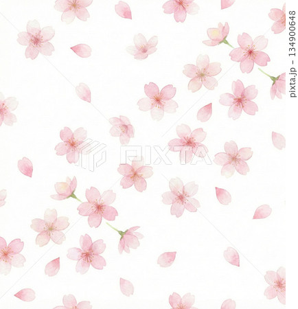桜シリーズ：舞い散る花びらが美しい水彩風桜のパターン背景 134900648