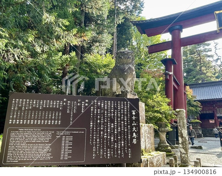 【山梨県】富士山大鳥居と狛犬が佇む歴史ある参道入口 134900816