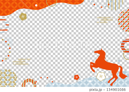 日式圖案馬年梅花弧形邊框新年賀卡 2026 134901086