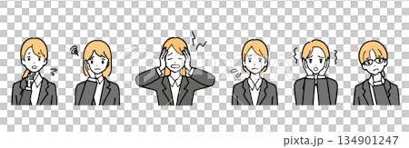 困った顔の女性のイラストセット 134901247