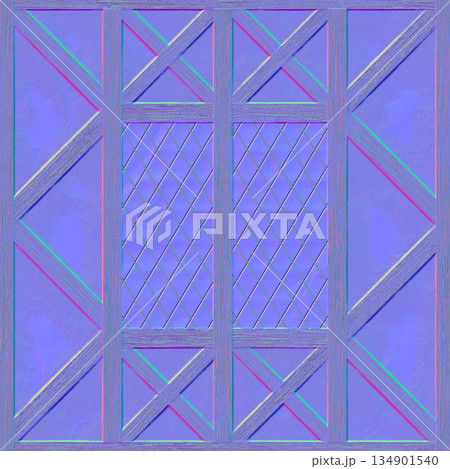 Normal map texture of vintage window frame in country house or cabin. Hi-res (8000x8000) texture. 134901540