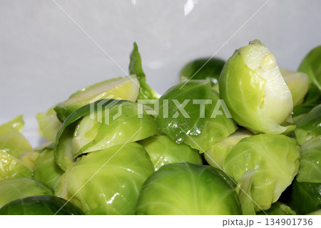 Brussel Sprouts Greens Prepped for Dinner Brussel Sprouts Greens Prepped for Dinner 134901736