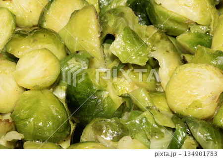 Brussel Sprouts Greens Prepped for Dinner 134901783