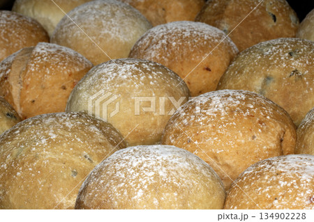 Close up of freshly baked bread roll buns abstract 134902228