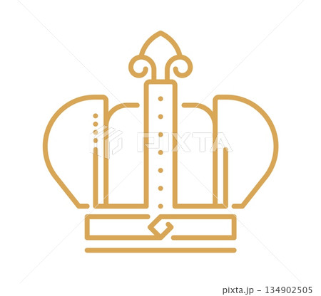 Monarch authority luxury crown line icon or symbol. Prince or princess crown golden outline icon, monarch royal power jewelry abstract linear vector emblem. Queen tiara thin line symbol or label 134902505