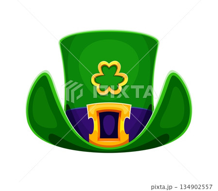 St Patrick s day leprechaun green bowler and top hat with golden buckle, clover shamrock leaf and blue ribbon. Ireland folklore dress with magic cloverleaf. Cartoon carnival party costume hat St Patrick s day leprechaun green bowler and top hat with golden buckle, clover shamrock leaf and blue ribbon. Ireland folklore dress with magic cloverleaf. Cartoon carnival party costume hat 134902557