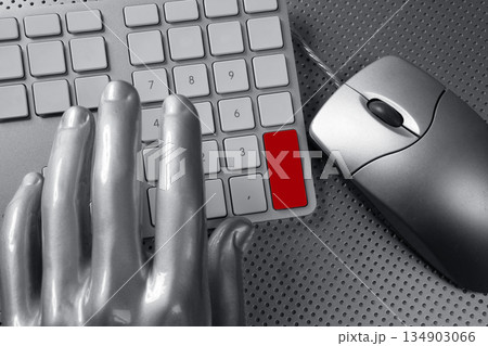 computer keyboard mouse silver hand futuristic 134903066