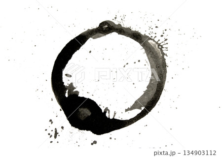 Distressed Monochrome Ink Circle Texture and Splatter Graphic on white background Distressed Monochrome Ink Circle Texture and Splatter Graphic on white background 134903112
