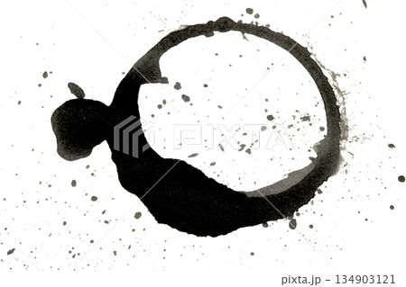 Distressed Monochrome Ink Circle Texture and Splatter Graphic on white background Distressed Monochrome Ink Circle Texture and Splatter Graphic on white background 134903121