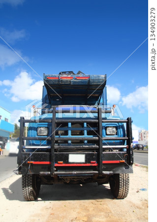 aged grunge old truck under blue sky aged grunge old truck under blue sky 134903279