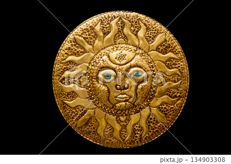 golden sun handcraft from Mediterranean isolated golden sun handcraft from Mediterranean isolated 134903308