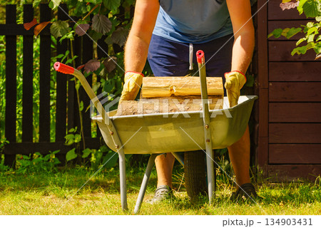 Man working with firewood. Man working with firewood. 134903431
