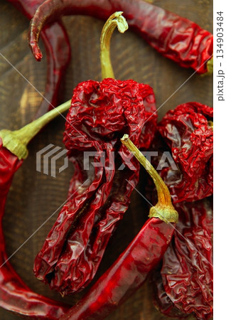 Red dried hot chili peppers 134903484